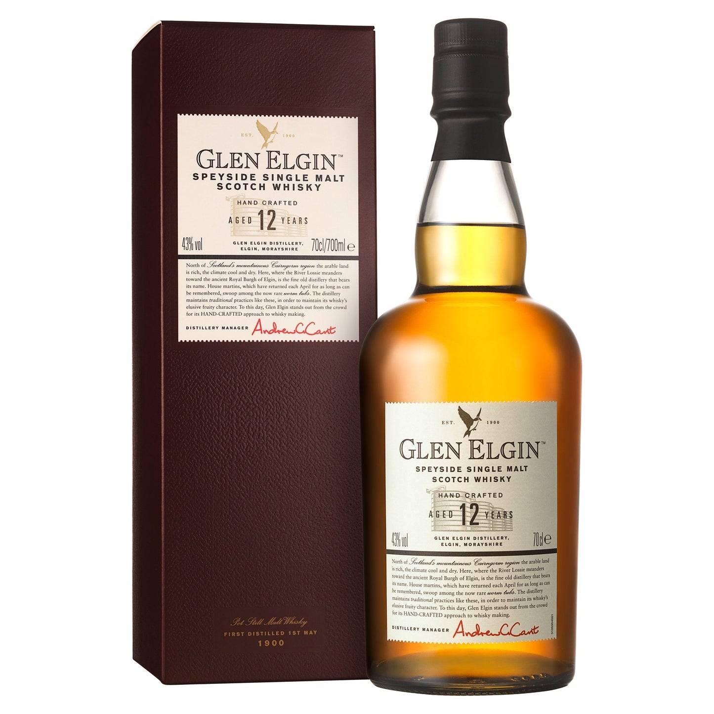 Glen Elgin 12 Jahre Speyside Single Malt Scotch Whisky 70cl mit Geschenkverpackung